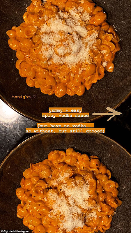 Сытный ужин: томатно-сливочная паста от Джиджи Хадид